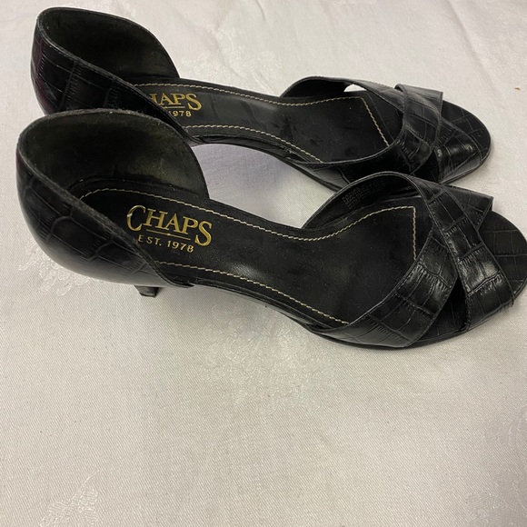 Chaps leather black high heeled peep toe - Picture 2 of 7